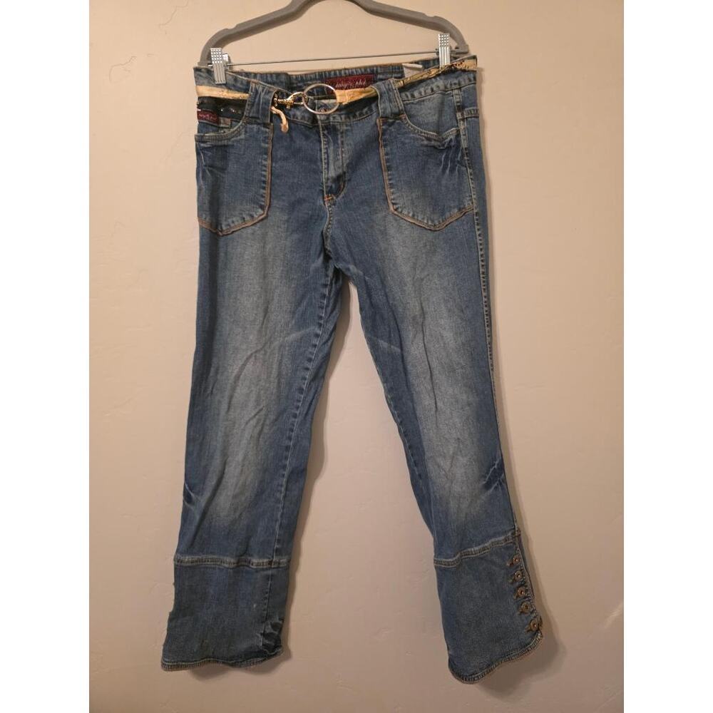 Vintage Baby Phat Y2K Belted Flare Jeans Size 19/20 Blue Denim Bootcut